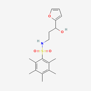 molecular formula C18H25NO4S B2739895 N-(3-(furan-2-yl)-3-hydroxypropyl)-2,3,4,5,6-pentamethylbenzenesulfonamide CAS No. 1421461-84-8