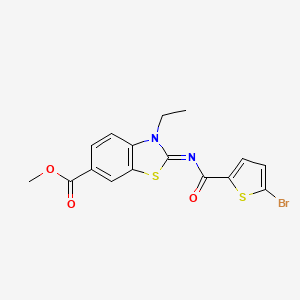 molecular formula C16H13BrN2O3S2 B2739933 methyl (2E)-2-[(5-bromothiophene-2-carbonyl)imino]-3-ethyl-2,3-dihydro-1,3-benzothiazole-6-carboxylate CAS No. 865545-29-5