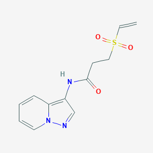 molecular formula C12H13N3O3S B2739939 3-Ethenylsulfonyl-N-pyrazolo[1,5-a]pyridin-3-ylpropanamide CAS No. 2224343-07-9