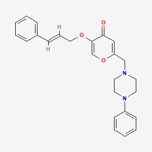 molecular formula C25H26N2O3 B2739950 5-(cinnamyloxy)-2-((4-phenylpiperazin-1-yl)methyl)-4H-pyran-4-one CAS No. 898409-66-0