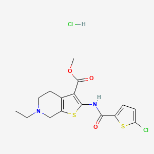 molecular formula C16H18Cl2N2O3S2 B2739952 Methyl 2-(5-chlorothiophene-2-carboxamido)-6-ethyl-4,5,6,7-tetrahydrothieno[2,3-c]pyridine-3-carboxylate hydrochloride CAS No. 1216443-62-7