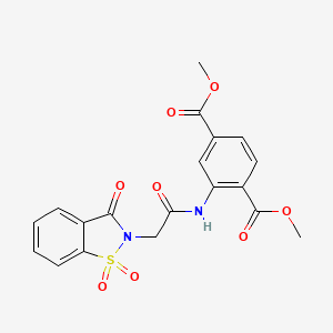 molecular formula C19H16N2O8S B2739953 dimethyl 2-(2-(1,1-dioxido-3-oxobenzo[d]isothiazol-2(3H)-yl)acetamido)terephthalate CAS No. 706773-09-3