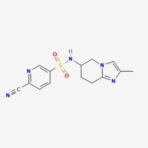 molecular formula C14H15N5O2S B2739958 6-cyano-N-{2-methyl-5H,6H,7H,8H-imidazo[1,2-a]pyridin-6-yl}pyridine-3-sulfonamide CAS No. 1445612-29-2