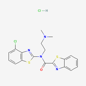molecular formula C19H18Cl2N4OS2 B2739960 N-(4-chlorobenzo[d]thiazol-2-yl)-N-(2-(dimethylamino)ethyl)benzo[d]thiazole-2-carboxamide hydrochloride CAS No. 1215462-18-2