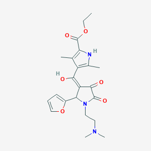molecular formula C22H27N3O6 B2740002 ethyl 4-{1-[2-(dimethylamino)ethyl]-2-(furan-2-yl)-4-hydroxy-5-oxo-2,5-dihydro-1H-pyrrole-3-carbonyl}-3,5-dimethyl-1H-pyrrole-2-carboxylate CAS No. 848920-00-3