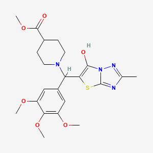 molecular formula C22H28N4O6S B2740015 methyl 1-({6-hydroxy-2-methyl-[1,2,4]triazolo[3,2-b][1,3]thiazol-5-yl}(3,4,5-trimethoxyphenyl)methyl)piperidine-4-carboxylate CAS No. 851969-76-1