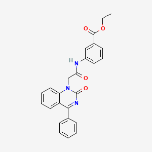 molecular formula C25H21N3O4 B2740083 Ethyl 3-[2-(2-oxo-4-phenyl-1,2-dihydroquinazolin-1-yl)acetamido]benzoate CAS No. 941956-32-7