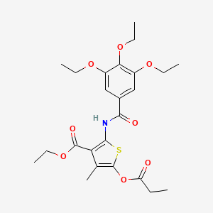 B2740089 Ethyl 4-methyl-5-(propionyloxy)-2-(3,4,5-triethoxybenzamido)thiophene-3-carboxylate CAS No. 398999-10-5