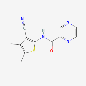 molecular formula C12H10N4OS B2740092 N-(3-cyano-4,5-dimethylthiophen-2-yl)pyrazine-2-carboxamide CAS No. 551910-16-8