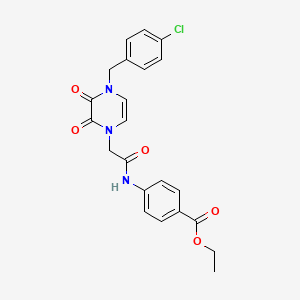 molecular formula C22H20ClN3O5 B2740126 ethyl 4-(2-(4-(4-chlorobenzyl)-2,3-dioxo-3,4-dihydropyrazin-1(2H)-yl)acetamido)benzoate CAS No. 1421456-52-1
