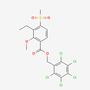molecular formula C18H15Cl5O5S B2740129 (2,3,4,5,6-pentachlorophenyl)methyl 3-ethyl-4-methanesulfonyl-2-methoxybenzoate CAS No. 329701-57-7
