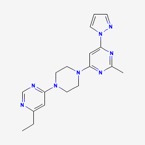 molecular formula C18H22N8 B2740142 4-[4-(6-ethylpyrimidin-4-yl)piperazin-1-yl]-2-methyl-6-(1H-pyrazol-1-yl)pyrimidine CAS No. 2415571-62-7