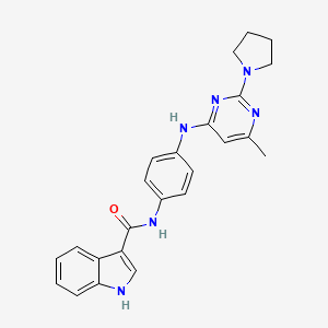 molecular formula C24H24N6O B2740148 N-(4-((6-methyl-2-(pyrrolidin-1-yl)pyrimidin-4-yl)amino)phenyl)-1H-indole-3-carboxamide CAS No. 1251542-88-7