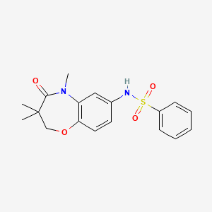 molecular formula C18H20N2O4S B2740185 N-(3,3,5-trimethyl-4-oxo-2,3,4,5-tetrahydrobenzo[b][1,4]oxazepin-7-yl)benzenesulfonamide CAS No. 921908-43-2