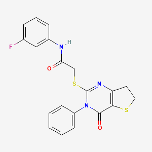 molecular formula C20H16FN3O2S2 B2740218 N-(3-fluorophenyl)-2-({4-oxo-3-phenyl-3H,4H,6H,7H-thieno[3,2-d]pyrimidin-2-yl}sulfanyl)acetamide CAS No. 686770-68-3