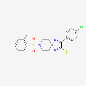 molecular formula C22H24ClN3O2S2 B2740249 2-(4-chlorophenyl)-8-(2,4-dimethylbenzenesulfonyl)-3-(methylsulfanyl)-1,4,8-triazaspiro[4.5]deca-1,3-diene CAS No. 894925-29-2