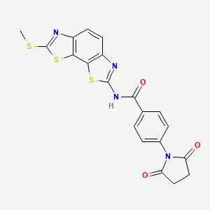 molecular formula C20H14N4O3S3 B2740253 4-(2,5-dioxopyrrolidin-1-yl)-N-[11-(methylsulfanyl)-3,12-dithia-5,10-diazatricyclo[7.3.0.0^{2,6}]dodeca-1(9),2(6),4,7,10-pentaen-4-yl]benzamide CAS No. 477503-54-1