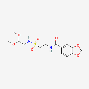 molecular formula C14H20N2O7S B2740260 N-{2-[(2,2-dimethoxyethyl)sulfamoyl]ethyl}-2H-1,3-benzodioxole-5-carboxamide CAS No. 899740-34-2