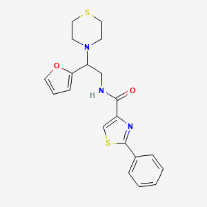 molecular formula C20H21N3O2S2 B2740316 N-(2-(furan-2-yl)-2-thiomorpholinoethyl)-2-phenylthiazole-4-carboxamide CAS No. 2034456-07-8
