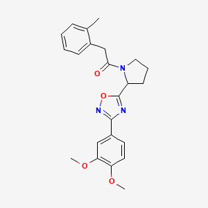 molecular formula C23H25N3O4 B2740322 3-(3,4-Dimethoxyphenyl)-5-{1-[(2-methylphenyl)acetyl]pyrrolidin-2-yl}-1,2,4-oxadiazole CAS No. 1788979-23-6