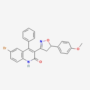 molecular formula C25H19BrN2O3 B2740346 6-bromo-3-(5-(4-methoxyphenyl)-4,5-dihydroisoxazol-3-yl)-4-phenylquinolin-2(1H)-one CAS No. 143584-95-6