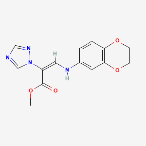 molecular formula C14H14N4O4 B2740353 methyl (2E)-3-[(2,3-dihydro-1,4-benzodioxin-6-yl)amino]-2-(1H-1,2,4-triazol-1-yl)prop-2-enoate CAS No. 383148-51-4