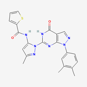 molecular formula C22H19N7O2S B2740381 N-(1-(1-(3,4-dimethylphenyl)-4-oxo-4,5-dihydro-1H-pyrazolo[3,4-d]pyrimidin-6-yl)-3-methyl-1H-pyrazol-5-yl)thiophene-2-carboxamide CAS No. 1170264-95-5