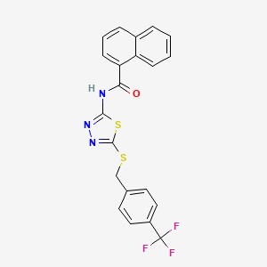 molecular formula C21H14F3N3OS2 B2740384 N-(5-((4-(trifluoromethyl)benzyl)thio)-1,3,4-thiadiazol-2-yl)-1-naphthamide CAS No. 392301-67-6