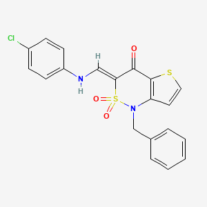 molecular formula C20H15ClN2O3S2 B2740393 (3Z)-1-benzyl-3-{[(4-chlorophenyl)amino]methylidene}-1H,3H,4H-2lambda6-thieno[3,2-c][1,2]thiazine-2,2,4-trione CAS No. 894669-21-7