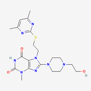 molecular formula C20H28N8O3S B2740475 7-{2-[(4,6-dimethylpyrimidin-2-yl)sulfanyl]ethyl}-8-[4-(2-hydroxyethyl)piperazin-1-yl]-3-methyl-2,3,6,7-tetrahydro-1H-purine-2,6-dione CAS No. 893949-60-5