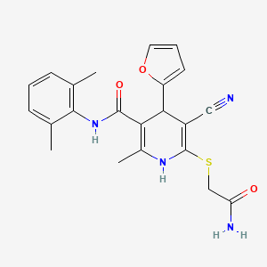 molecular formula C22H22N4O3S B2740498 6-[(2-amino-2-oxoethyl)sulfanyl]-5-cyano-N-(2,6-dimethylphenyl)-4-(furan-2-yl)-2-methyl-1,4-dihydropyridine-3-carboxamide CAS No. 897833-68-0