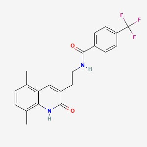 molecular formula C21H19F3N2O2 B2740511 N-[2-(5,8-dimethyl-2-oxo-1,2-dihydroquinolin-3-yl)ethyl]-4-(trifluoromethyl)benzamide CAS No. 851407-36-8