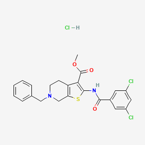molecular formula C23H21Cl3N2O3S B2740523 Methyl 6-benzyl-2-(3,5-dichlorobenzamido)-4,5,6,7-tetrahydrothieno[2,3-c]pyridine-3-carboxylate hydrochloride CAS No. 1216869-70-3