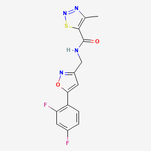 molecular formula C14H10F2N4O2S B2740530 N-((5-(2,4-difluorophenyl)isoxazol-3-yl)methyl)-4-methyl-1,2,3-thiadiazole-5-carboxamide CAS No. 1207047-96-8