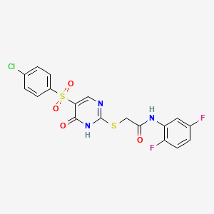 molecular formula C18H12ClF2N3O4S2 B2740545 2-{[5-(4-chlorobenzenesulfonyl)-6-oxo-1,6-dihydropyrimidin-2-yl]sulfanyl}-N-(2,5-difluorophenyl)acetamide CAS No. 866842-86-6