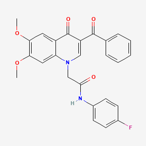 molecular formula C26H21FN2O5 B2740565 2-(3-benzoyl-6,7-dimethoxy-4-oxo-1,4-dihydroquinolin-1-yl)-N-(4-fluorophenyl)acetamide CAS No. 866590-45-6