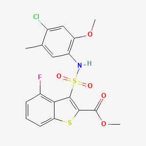 molecular formula C18H15ClFNO5S2 B2740626 Methyl 3-[(4-chloro-2-methoxy-5-methylphenyl)sulfamoyl]-4-fluoro-1-benzothiophene-2-carboxylate CAS No. 941962-27-2