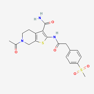 molecular formula C19H21N3O5S2 B2740652 6-Acetyl-2-(2-(4-(methylsulfonyl)phenyl)acetamido)-4,5,6,7-tetrahydrothieno[2,3-c]pyridine-3-carboxamide CAS No. 941930-85-4
