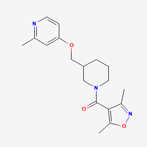 molecular formula C18H23N3O3 B2740708 4-{[1-(3,5-Dimethyl-1,2-oxazole-4-carbonyl)piperidin-3-yl]methoxy}-2-methylpyridine CAS No. 2379986-05-5