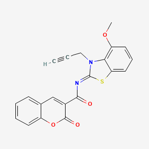 molecular formula C21H14N2O4S B2740732 N-[(2Z)-4-methoxy-3-(prop-2-yn-1-yl)-2,3-dihydro-1,3-benzothiazol-2-ylidene]-2-oxo-2H-chromene-3-carboxamide CAS No. 868378-02-3