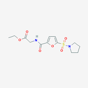 molecular formula C13H18N2O6S B2740750 Ethyl 2-(5-(pyrrolidin-1-ylsulfonyl)furan-2-carboxamido)acetate CAS No. 1171399-47-5