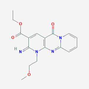 molecular formula C17H18N4O4 B2740781 ethyl 6-imino-7-(2-methoxyethyl)-2-oxo-1,7,9-triazatricyclo[8.4.0.03,8]tetradeca-3(8),4,9,11,13-pentaene-5-carboxylate CAS No. 371209-38-0