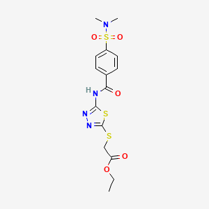 molecular formula C15H18N4O5S3 B2740853 ethyl 2-({5-[4-(dimethylsulfamoyl)benzamido]-1,3,4-thiadiazol-2-yl}sulfanyl)acetate CAS No. 392318-62-6