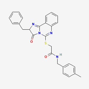 molecular formula C27H24N4O2S B2740877 2-({2-benzyl-3-oxo-2H,3H-imidazo[1,2-c]quinazolin-5-yl}sulfanyl)-N-[(4-methylphenyl)methyl]acetamide CAS No. 957626-48-1