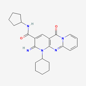 molecular formula C23H27N5O2 B2740884 7-cyclohexyl-N-cyclopentyl-6-imino-2-oxo-1,7,9-triazatricyclo[8.4.0.03,8]tetradeca-3(8),4,9,11,13-pentaene-5-carboxamide CAS No. 618078-07-2