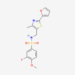 molecular formula C16H15FN2O4S2 B2740885 3-fluoro-N-((2-(furan-2-yl)-4-methylthiazol-5-yl)methyl)-4-methoxybenzenesulfonamide CAS No. 1421480-50-3