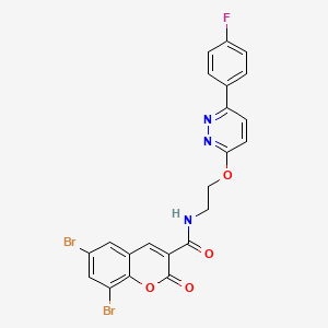 molecular formula C22H14Br2FN3O4 B2740891 6,8-dibromo-N-(2-((6-(4-fluorophenyl)pyridazin-3-yl)oxy)ethyl)-2-oxo-2H-chromene-3-carboxamide CAS No. 946209-10-5