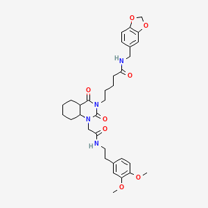 molecular formula C33H36N4O8 B2740892 N-[(2H-1,3-benzodioxol-5-yl)methyl]-5-[1-({[2-(3,4-dimethoxyphenyl)ethyl]carbamoyl}methyl)-2,4-dioxo-1,2,3,4-tetrahydroquinazolin-3-yl]pentanamide CAS No. 866848-09-1