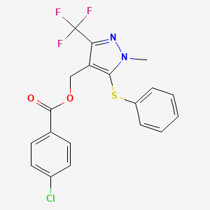 molecular formula C19H14ClF3N2O2S B2740900 [1-Methyl-5-phenylsulfanyl-3-(trifluoromethyl)pyrazol-4-yl]methyl 4-chlorobenzoate CAS No. 318239-54-2
