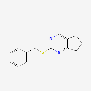 molecular formula C15H16N2S B2740901 2-(Benzylsulfanyl)-4-methyl-6,7-dihydro-5H-cyclopenta(d)pyrimidine CAS No. 477852-30-5